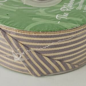 NIP spool striped mustard cream ribbon 1.5" x 30 Yards